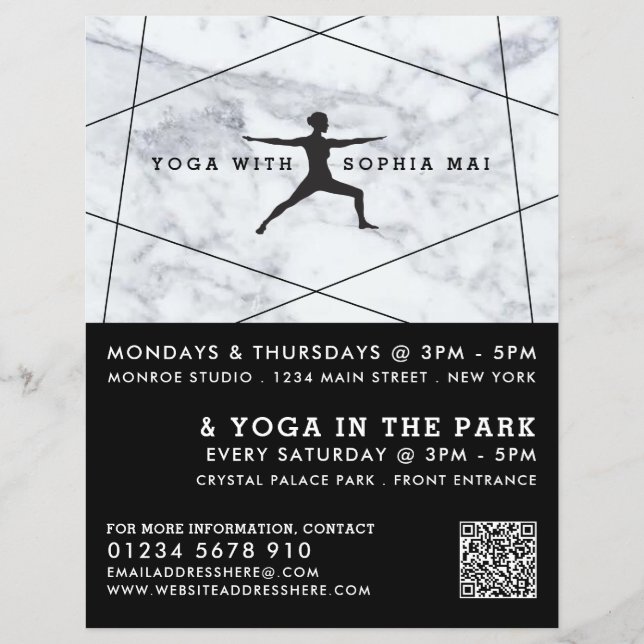 Trendy Modern Marble Yoga Class Advertising Flyer (Front)