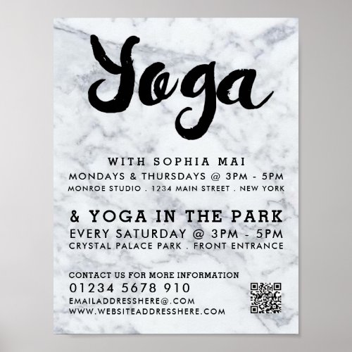 Trendy Modern Marble Yoga Class Advertising Poster