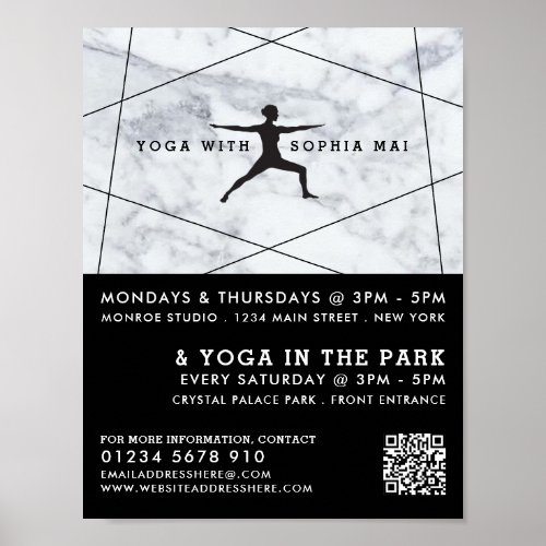Trendy Modern Marble Yoga Class Advertising Poster