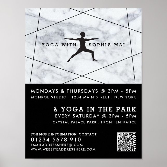 Trendy Modern Marble Yoga Class Advertising Poster (Front)