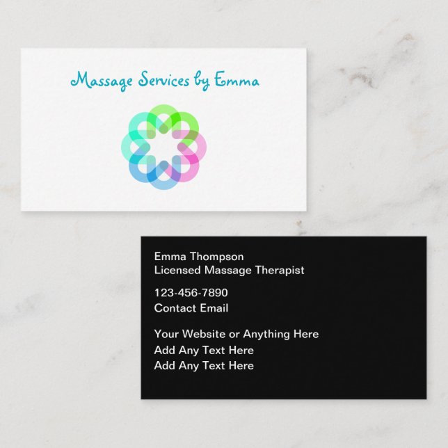 Trendy Modern Massage Therapist Business Cards  (Front/Back)
