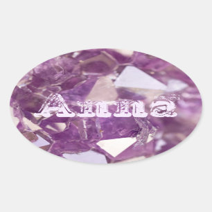 Trendy Modern Mauve Purple Amethyst Name Template Oval Sticker
