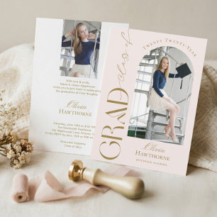 Trendy Modern Minimal Arch Photo Graduation Party Invitation