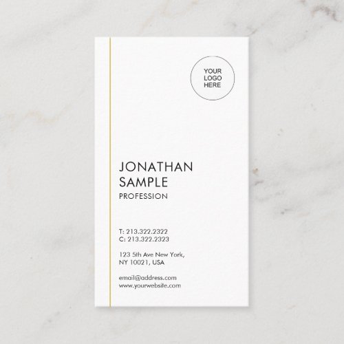 Trendy Modern Minimal Template Gold White Vertical Business Card