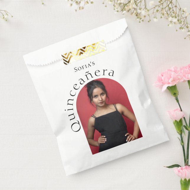 Trendy Modern Minimalist Arched Photo Quinceanera  Favor Bag (Sealed)