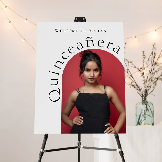Trendy Modern Minimalist Arched Photo Quinceanera  Foam Board (In Situ (Stand))