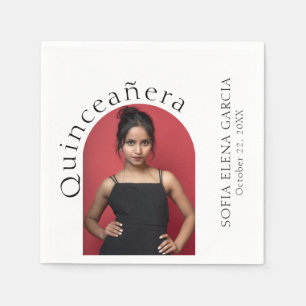 Trendy Modern Minimalist Arched Photo Quinceanera Napkins