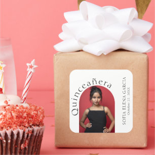 Trendy Modern Minimalist Arched Photo Quinceanera Square Sticker