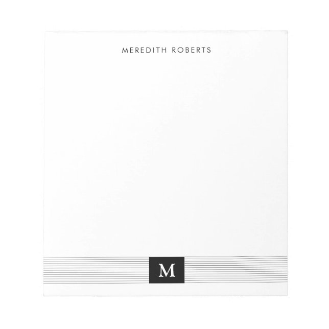 Trendy Modern Minimalist Black and White Monogram Notepad (Front)