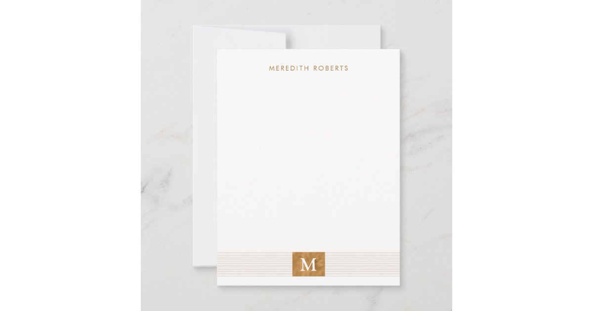 Trendy Modern Minimalist Copper Foil Monogram Note Card | Zazzle