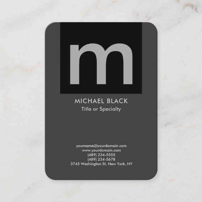 Trendy modern minimalist gray black monogrammed business card (Front)