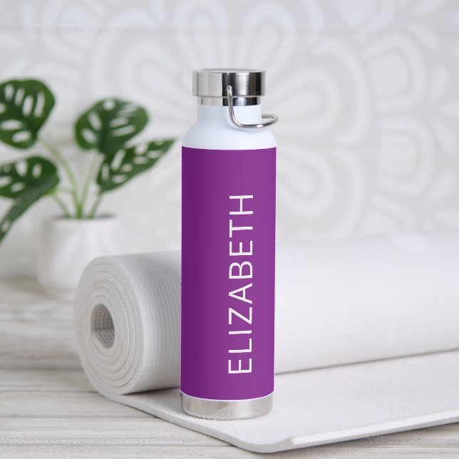 Trendy Modern Minimalist Magenta Personalized Name Water Bottle (Yoga)