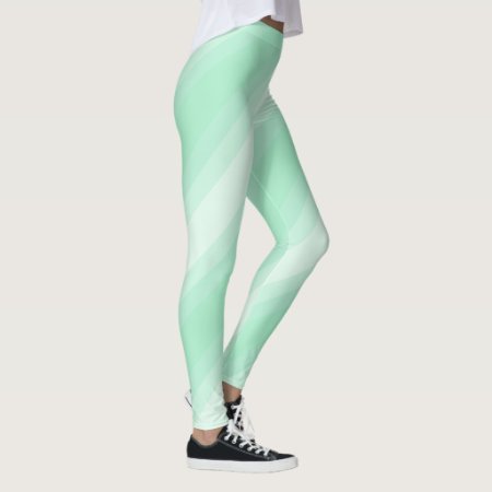 Trendy Modern Mint Green White Stripes Template Leggings