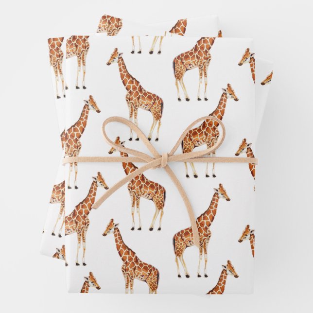 Trendy Modern Modern Safari Jungle Animals Giraffe Wrapping Paper Sheets (In situ)