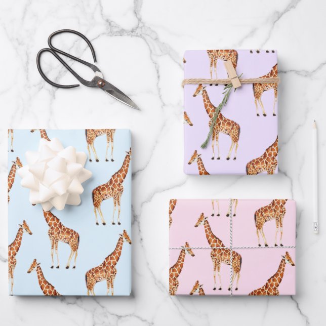 Trendy Modern Modern Safari Jungle Animals Giraffe Wrapping Paper Sheets (Front)