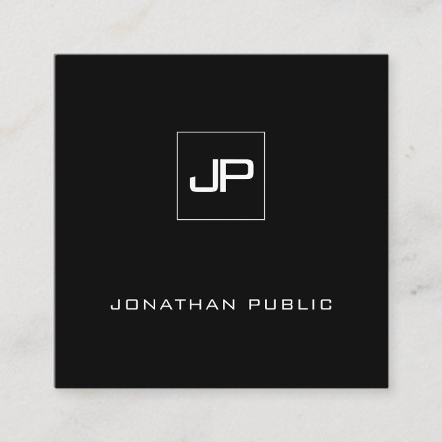 Trendy Modern Monogram Black White Letter Template Square Business Card (Front)