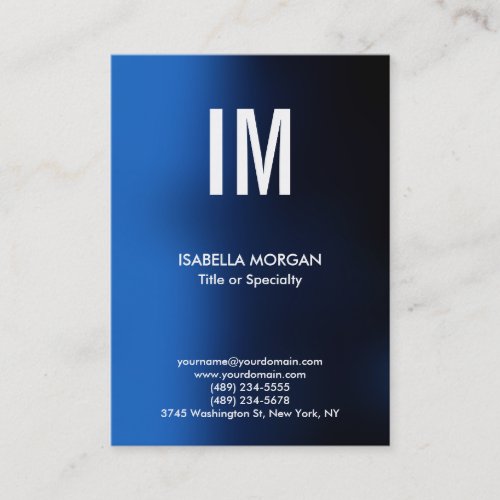 Trendy Modern Monogram Blue White Business Card