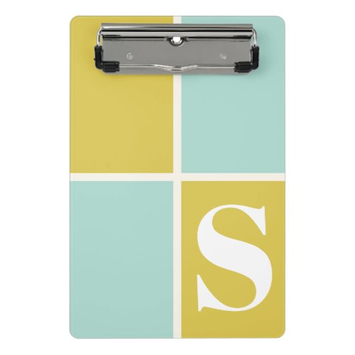 Trendy Modern Monogram Blue Yellow Geometric Mini Clipboard