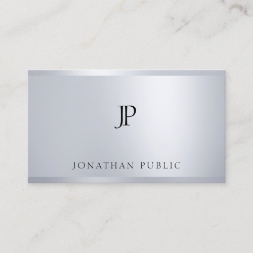 Trendy Modern Monogram Elegant Silver Template Business Card