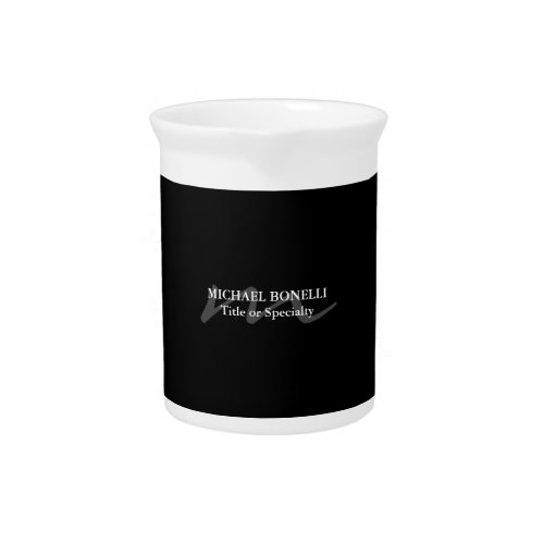 Trendy modern monogram initial professional black beverage pitcher