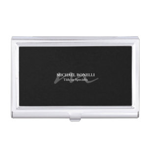 Trendy modern monogram initial professional black business card case