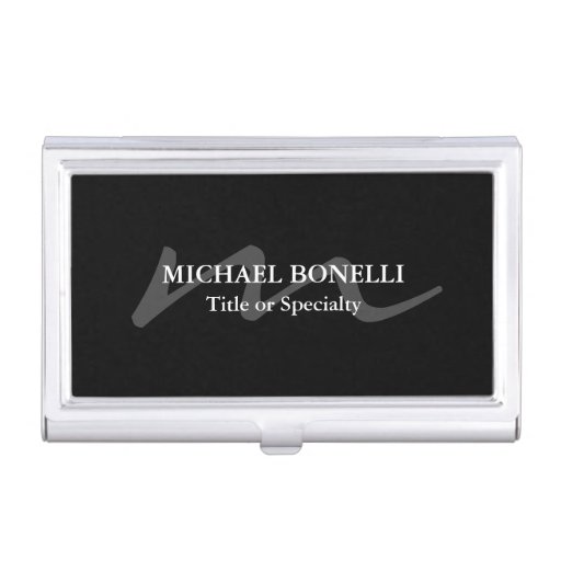 Trendy modern monogram initial professional black business card case