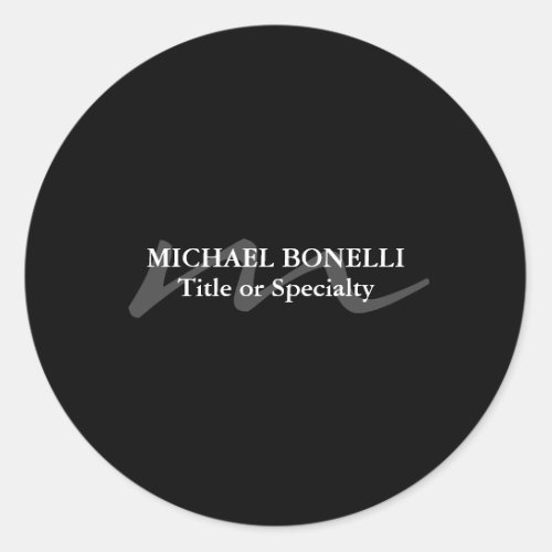 Trendy modern monogram initial professional black classic round sticker