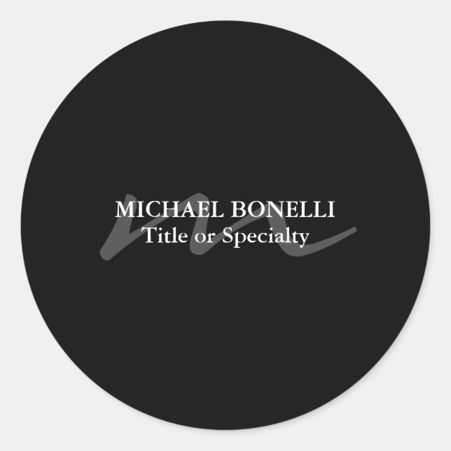 Trendy modern monogram initial professional black classic round sticker (Front)