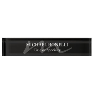Trendy modern monogram initial professional black desk name plate