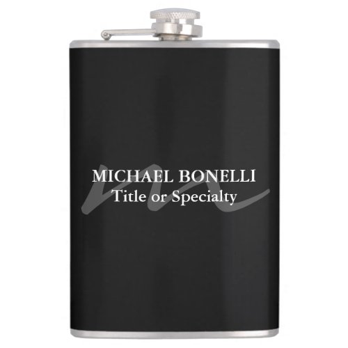 Trendy modern monogram initial professional black flask