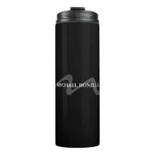 Trendy modern monogram initial professional black thermal tumbler