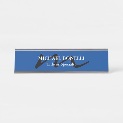 Trendy modern monogram initial professional blue desk name plate