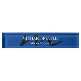 Trendy modern monogram initial professional blue desk name plate