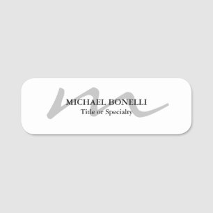 Trendy modern monogram initial professional name tag