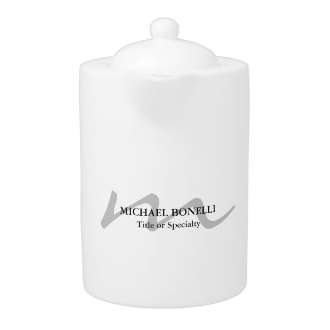 Trendy modern monogram initial professional  teapot (Front)