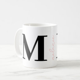 Trendy Modern Monogram Name Black Pink Coffee Mug