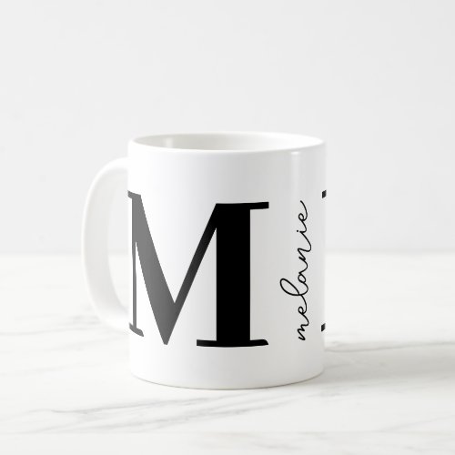 Trendy Modern Monogram Name Black White Coffee Mug
