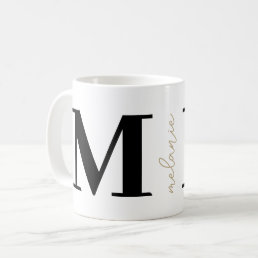 Trendy Modern Monogram Name Gold Black Coffee Mug