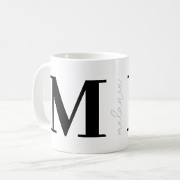Trendy Modern Monogram Name SilverBlack Coffee Mug