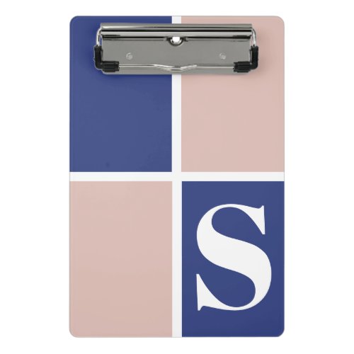 Trendy Modern Monogram Navy Blue Blush Pink Mini Clipboard