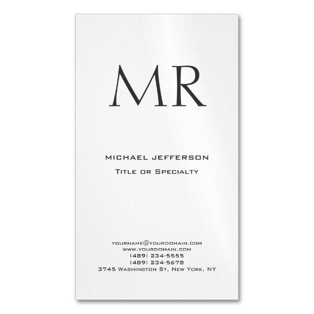 Trendy Modern Monogram Plain Minimalist Business Card Magnet (Front Vertical)