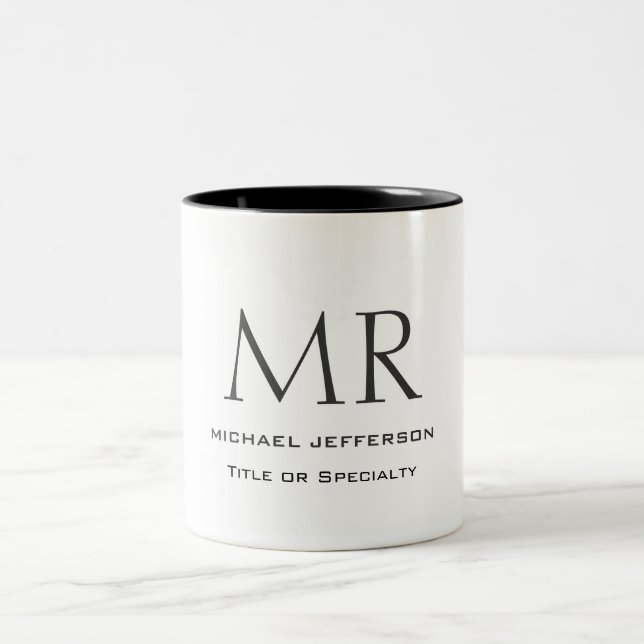 Trendy Modern Monogram Plain Minimalist Two-Tone Coffee Mug (Center)