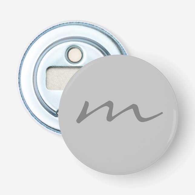 Trendy modern monogram professional grey bottle opener (Front)