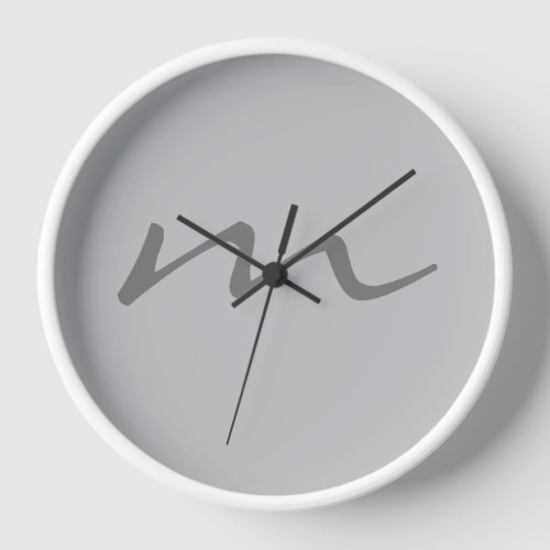 Trendy modern monogram professional grey clock