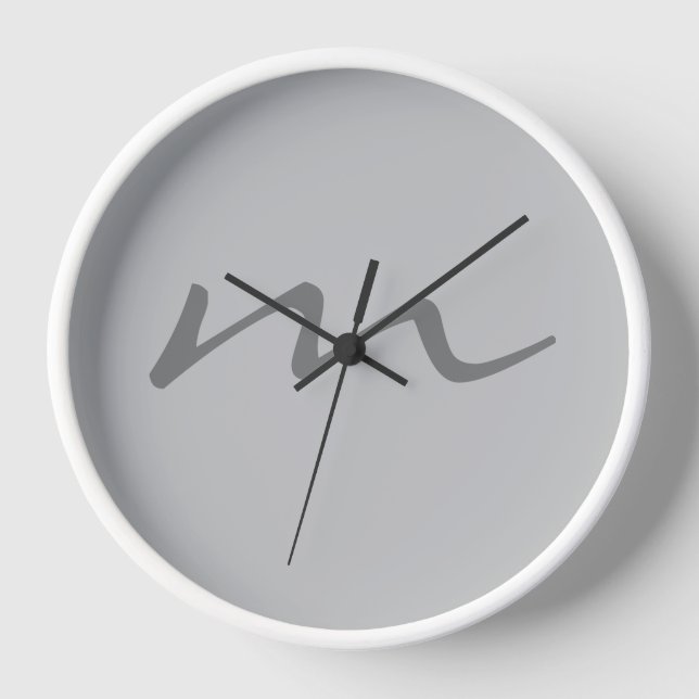 Trendy modern monogram professional grey clock (Front)