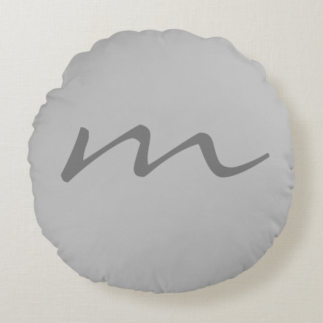Trendy modern monogram professional grey round pillow (Front)