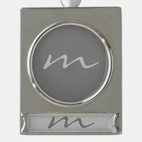 Trendy modern monogram professional grey silver plated banner ornament