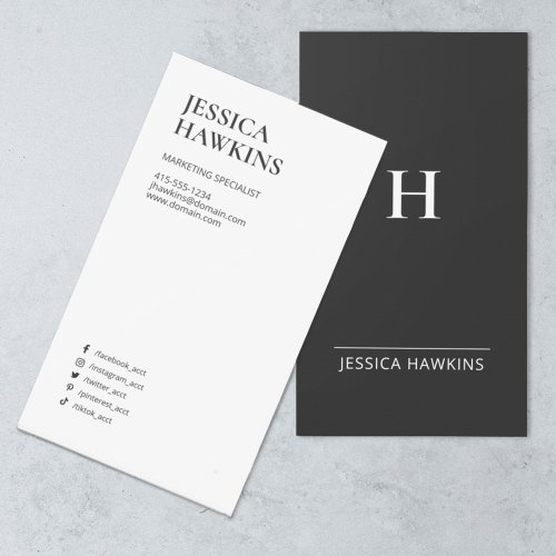 Trendy Modern Monogram Social Media Black Noir Business Card