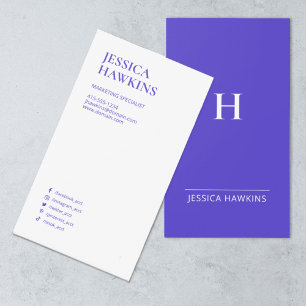 Trendy Modern Monogram Social Media Electric Blue Business Card