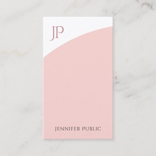 Trendy Modern Monogram Template Blush Pink White Business Card